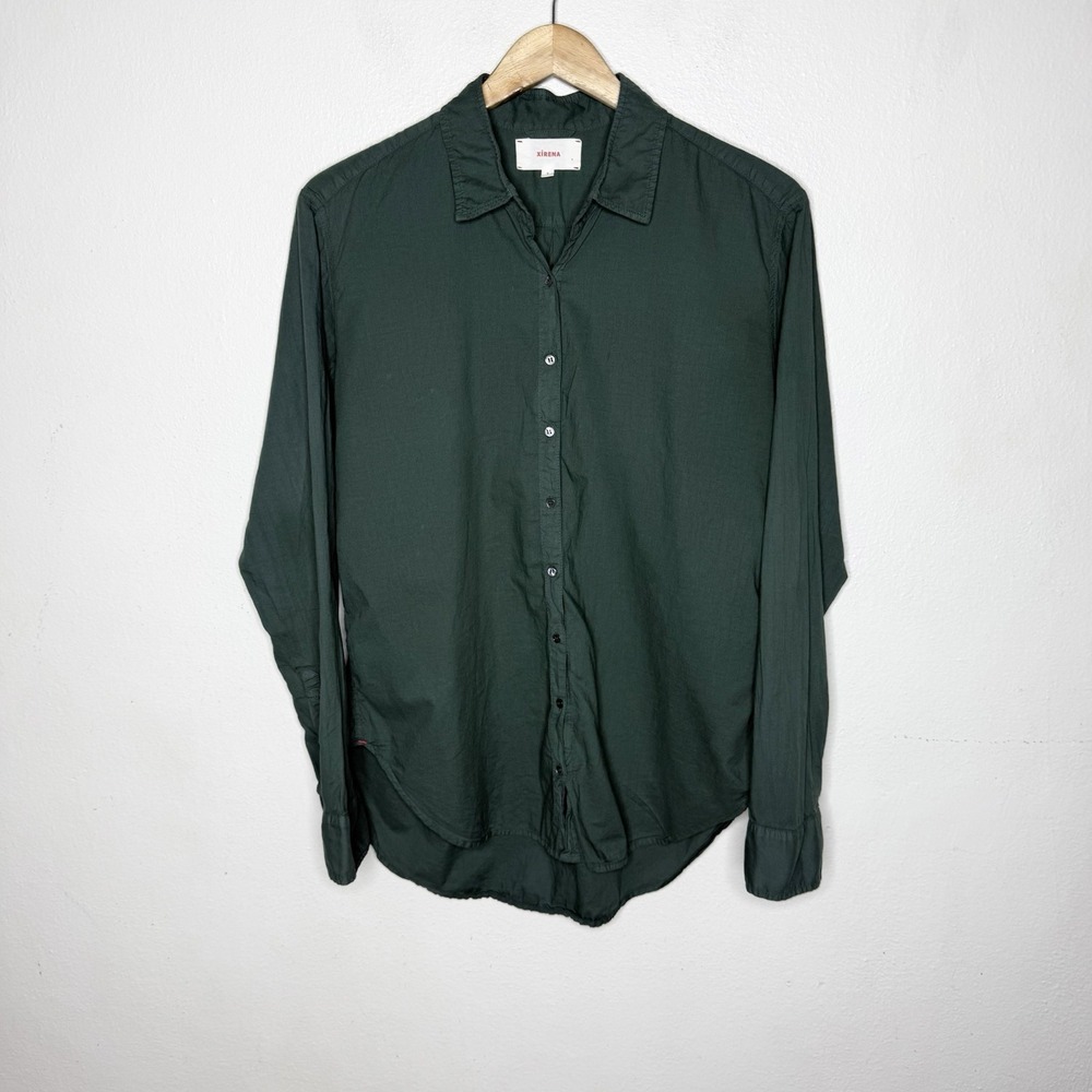 Xirena Beau Shirt Button Up Long Sleeve Pine Green Cotton Womens Small